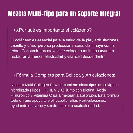 Multicolageno de Péptidos Microingredients® 1lb  Mezcla Avanzada de 5 Colágenos, Biotina, Vitamina C y Ácido Hialurónico