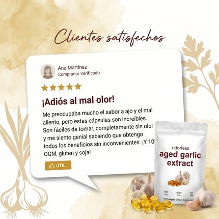 AGED GARLIC EXTRACT™ Extracto de Ajo Envejecido 24 Meses Sin Olor, Sin OMG y Sin Gluten, cuida tu corazon.