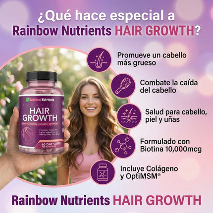 Advanced Hair Growth, Biotina 10,000 mcg para revivir la vitalidad del Cabello, Piel y Uñas