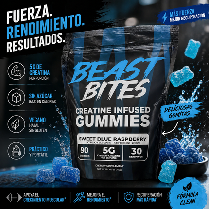 Beast Bites™ Creatina en Gomitas Veganas Sin Azúcar, Fuerza, y Recuperación Muscular rapida, que esperas para probarlas
