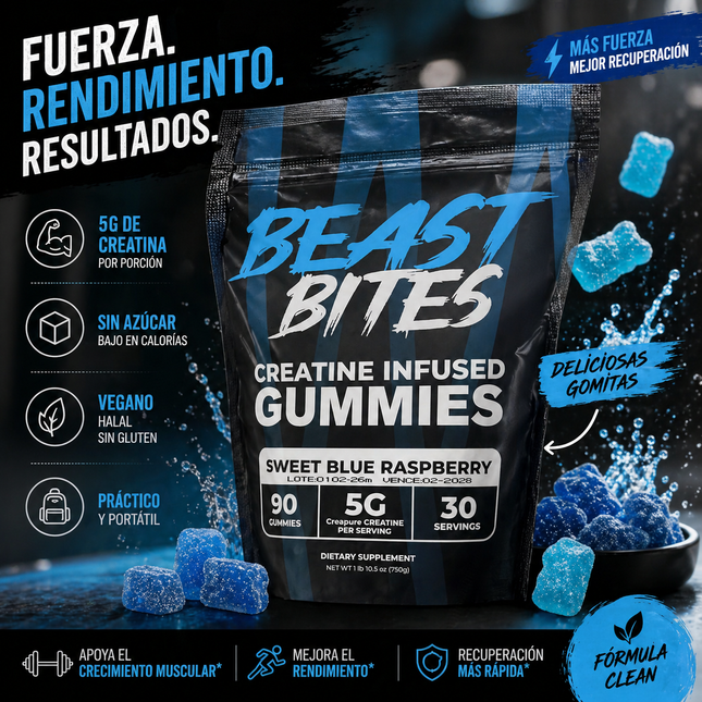 Beast Bites™ Creatina en Gomitas Veganas Sin Azúcar, Fuerza, y Recuperación Muscular rapida, que esperas para probarlas