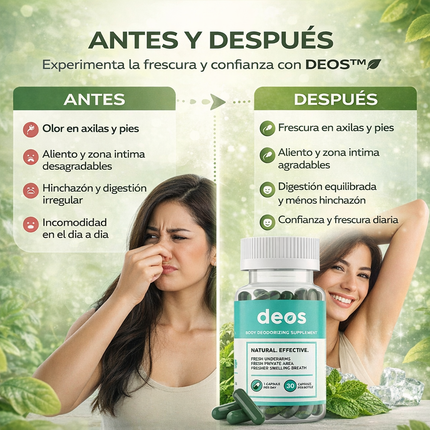 DEOS®  El Desodorante Interno Natural que Elimina el Olor Corporal desde Dentro, empieza hoy mismo