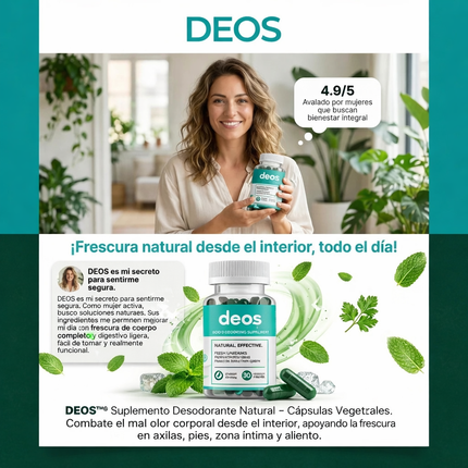 DEOS®  El Desodorante Interno Natural que Elimina el Olor Corporal desde Dentro, empieza hoy mismo