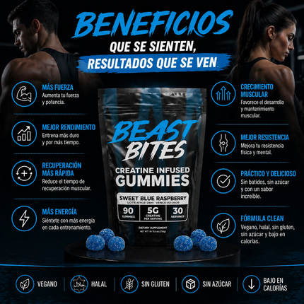 Beast Bites™ Creatina en Gomitas Veganas Sin Azúcar, Fuerza, y Recuperación Muscular rapida, que esperas para probarlas