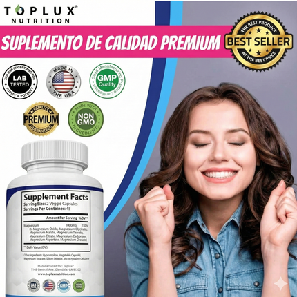 Complejo de Magnesio para Dormir Mejor, Relajar Músculos y Reducir Estrés