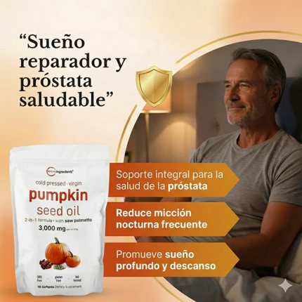 Pumpkin Seed Oil Microingredients® 3000 mg + Saw Palmetto Apoya tu Salud Prostática y fortalece tu cabello desde hoy