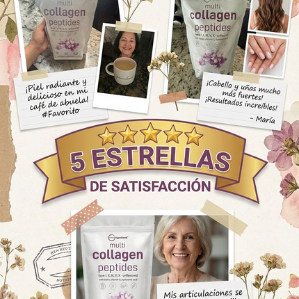 Multicolageno de Péptidos Microingredients® 1lb  Mezcla Avanzada de 5 Colágenos, Biotina, Vitamina C y Ácido Hialurónico