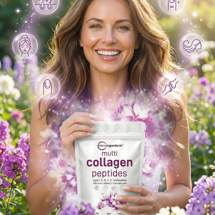 Multicolageno de Péptidos Microingredients® 1lb  Mezcla Avanzada de 5 Colágenos, Biotina, Vitamina C y Ácido Hialurónico