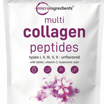Multicolageno de Péptidos Microingredients® 1lb  Mezcla Avanzada de 5 Colágenos, Biotina, Vitamina C y Ácido Hialurónico