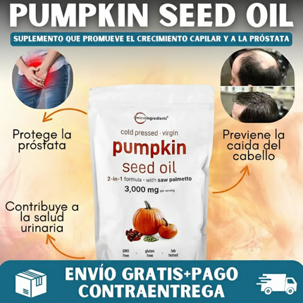 Pumpkin Seed Oil Microingredients®  3000 mg + Saw Palmetto Apoya tu Salud Prostática y fortalece tu cabello desde hoy