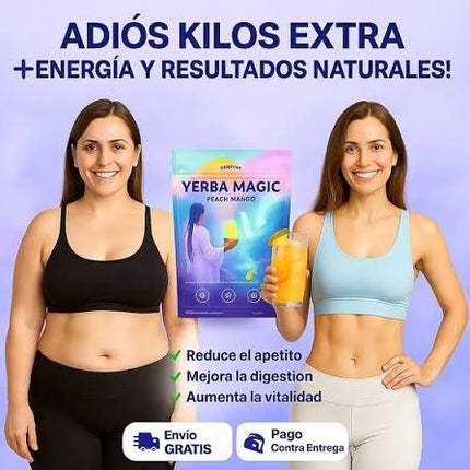 Yerba Magic Peach Mango Brainista™ Fórmula Natural para Elevar la Energía, Mejorar la Digestión y Reducir la Hinchazón