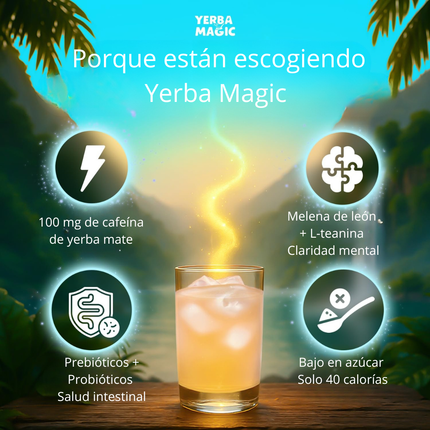 Yerba Magic Peach Mango Brainista™ Fórmula Natural para Elevar la Energía, Mejorar la Digestión y Reducir la Hinchazón