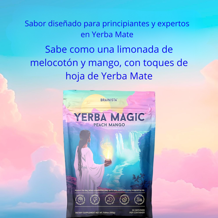 Yerba Magic Peach Mango Brainista™ Fórmula Natural para Elevar la Energía, Mejorar la Digestión y Reducir la Hinchazón