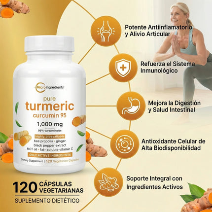 Turmeric Curcumin 95% de MicroIngredients®  120 Capsulas, Ayuda a tus Articulaciones a sentirse mejor