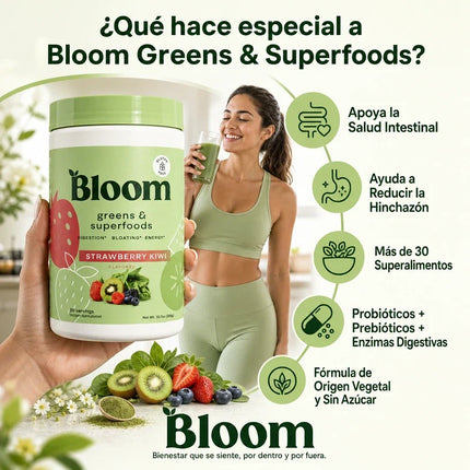 Bloom Nutrition® Greens & Superfoods™ Apoya la Salud Intestinal, la Digestión y Ayuda a Reducir la Hinchazón