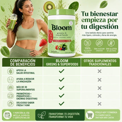 Bloom Nutrition® Greens & Superfoods™ Apoya la Salud Intestinal, la Digestión y Ayuda a Reducir la Hinchazón
