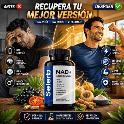 Selerb NAD+® Energía Celular, Soporte Prostático y Rendimiento Masculino, No esperes más, mejora tu rendimiento diario ahora