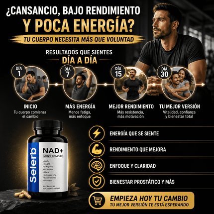 Selerb NAD+® Energía Celular, Soporte Prostático y Rendimiento Masculino, No esperes más, mejora tu rendimiento diario ahora