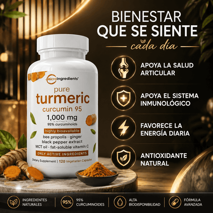 Turmeric Curcumin 95% de MicroIngredients®  120 Capsulas, Ayuda a tus Articulaciones a sentirse mejor