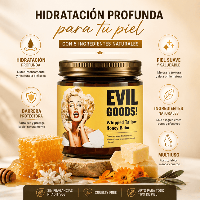 EVIL GOODS™ Bálsamo Batido de Sebo y Miel – Hidratación y Nutrición Profunda, empieza hoy!!