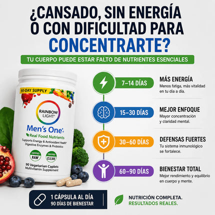 Multivitamínico Rainbow Light® Recupera Energía, Inmunidad y Salud Digestiva, empieza a cuidarte hoy.
