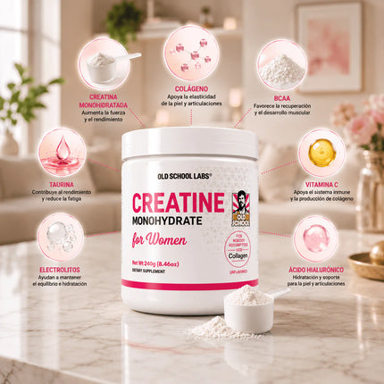 Creatina para Mujeres Old School Labs® Más Fuerza, Más Glúteo, Más Resultados
