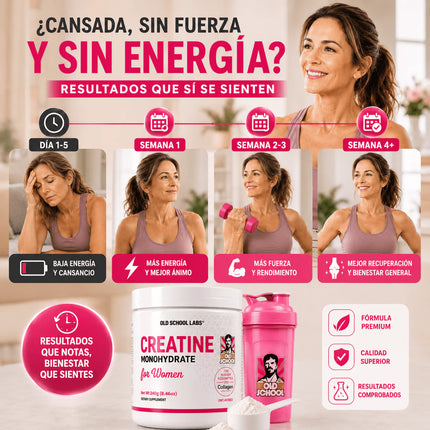 Creatina para Mujeres Old School Labs® Más Fuerza, Más Glúteo, Más Resultados