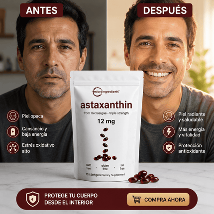 Astaxanthin 12 mg de Microingredients®  Cuida tu piel, ojos y células desde hoy con protección antioxidante avanzada