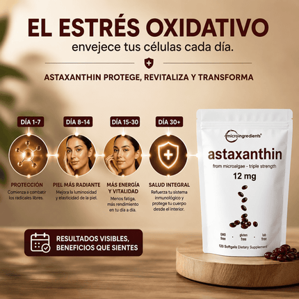 Astaxanthin 12 mg de Microingredients®  Cuida tu piel, ojos y células desde hoy con protección antioxidante avanzada
