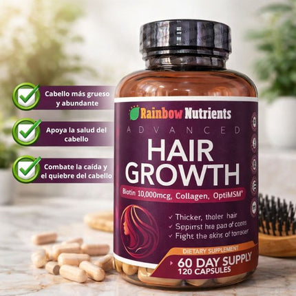 Advanced Hair Growth, Biotina 10,000 mcg para revivir la vitalidad del Cabello, Piel y Uñas