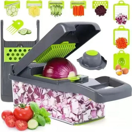 Picador y Rallador de Verduras 12 en 1 con Cuchillas Intercambiables de Acero Inoxidable