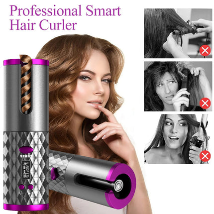 Rizador Automático Inalámbrico Portátil con Pantalla LCD y 6 Niveles de Temperatura