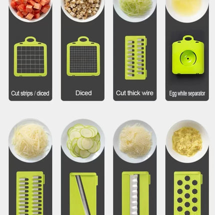 Picador y Rallador de Verduras 12 en 1 con Cuchillas Intercambiables de Acero Inoxidable