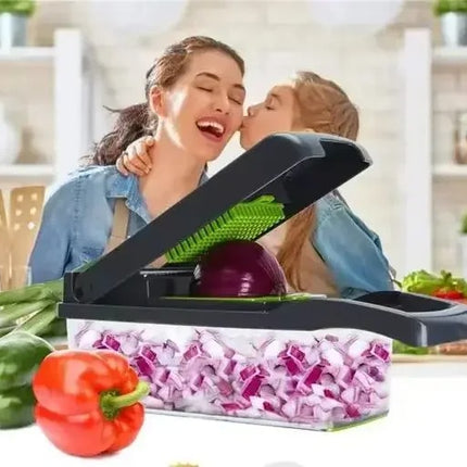 Picador y Rallador de Verduras 12 en 1 con Cuchillas Intercambiables de Acero Inoxidable