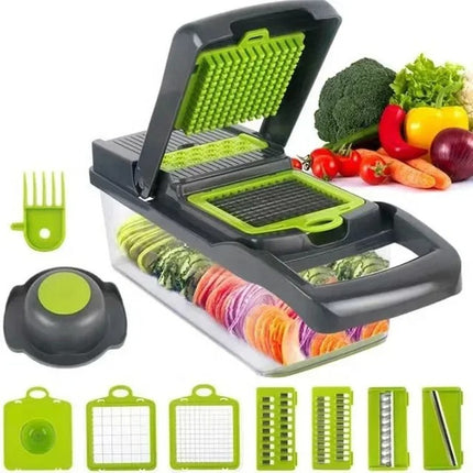 Picador y Rallador de Verduras 12 en 1 con Cuchillas Intercambiables de Acero Inoxidable