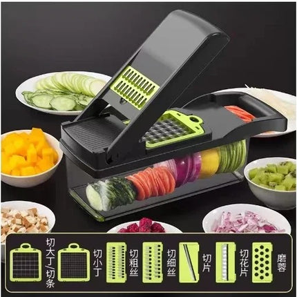 Picador y Rallador de Verduras 12 en 1 con Cuchillas Intercambiables de Acero Inoxidable