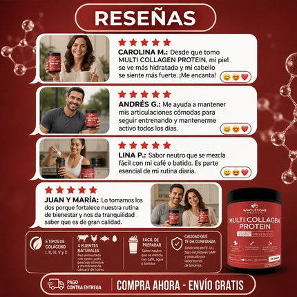 MULTICOLLAGEN PROTEIN™ 5 Tipos de Colágeno para Piel, Cabello, Uñas y Articulaciones, empieza hoy!!