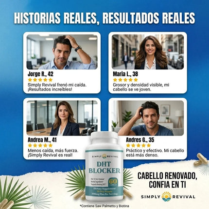 Simply Revival® DHT Blocker™  Bloqueador Herbal de DHT para el Crecimiento y Fortalecimiento Capilar.