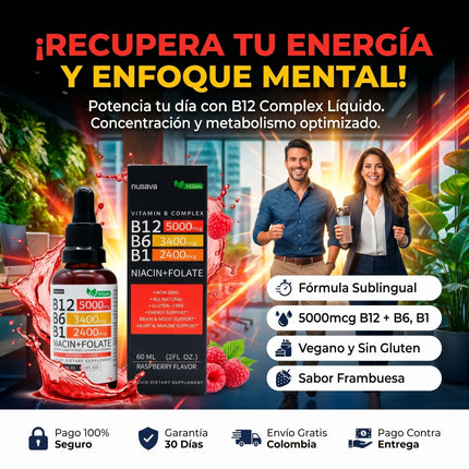 Nusava™ Vitamina B12 Complejo Líquido 5000 mcg Energía y enfoque rapido