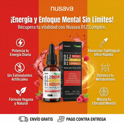Nusava™ Vitamina B12 Complejo Líquido 5000 mcg Energía y enfoque rapido