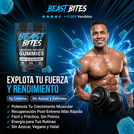 Beast Bites™ Creatina en Gomitas Veganas Sin Azúcar, Fuerza, y Recuperación Muscular rapida, que esperas para probarlas