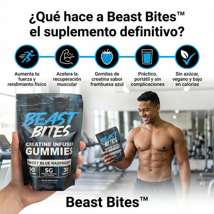 Beast Bites™ Creatina en Gomitas Veganas Sin Azúcar, Fuerza, y Recuperación Muscular rapida, que esperas para probarlas