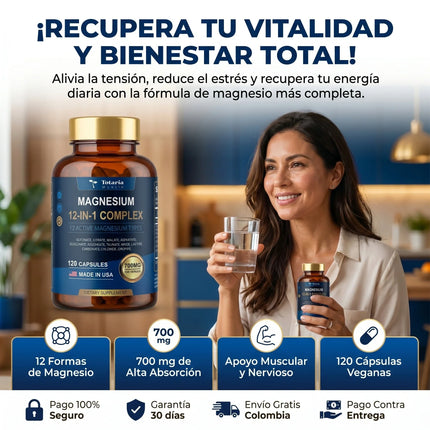 Totaria Complejo de Magnesio 700 mg 12 en 1, Apoyo muscular y nervioso completo, empieza hoy mismo