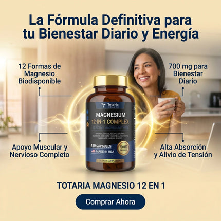 Totaria Complejo de Magnesio 700 mg 12 en 1, Apoyo muscular y nervioso completo, empieza hoy mismo