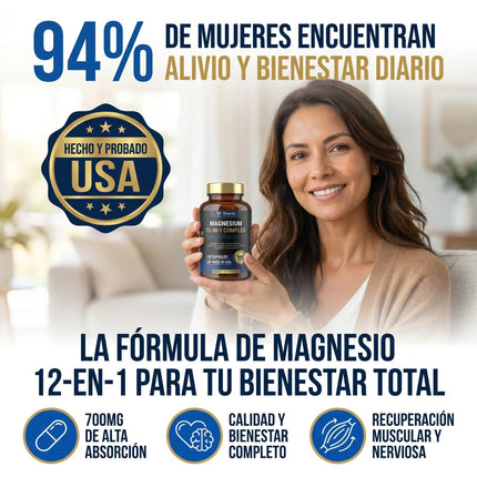Totaria Complejo de Magnesio 700 mg 12 en 1, Apoyo muscular y nervioso completo, empieza hoy mismo