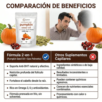 Pumpkin Seed Oil Microingredients®  3000 mg + Saw Palmetto Apoya tu Salud Prostática y fortalece tu cabello desde hoy