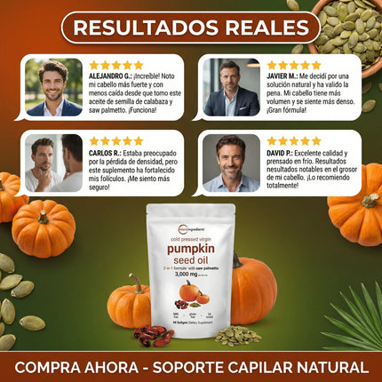 Pumpkin Seed Oil Microingredients® 3000 mg + Saw Palmetto Apoya tu Salud Prostática y fortalece tu cabello desde hoy