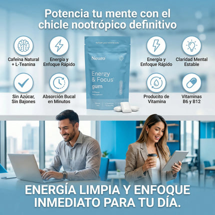 Neuro Energy & Focus Gum™  Activa tu mente y vuelve a concentrarte en minutos, empieza desde hoy