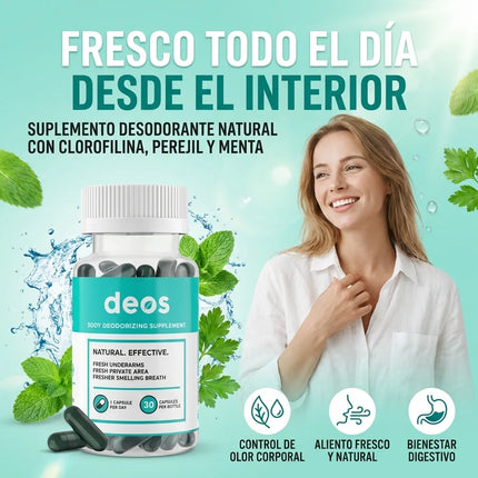 DEOS®  El Desodorante Interno Natural que Elimina el Olor Corporal desde Dentro, empieza hoy mismo