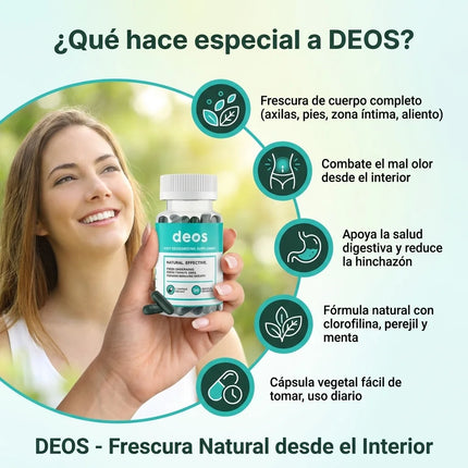 DEOS®  El Desodorante Interno Natural que Elimina el Olor Corporal desde Dentro, empieza hoy mismo